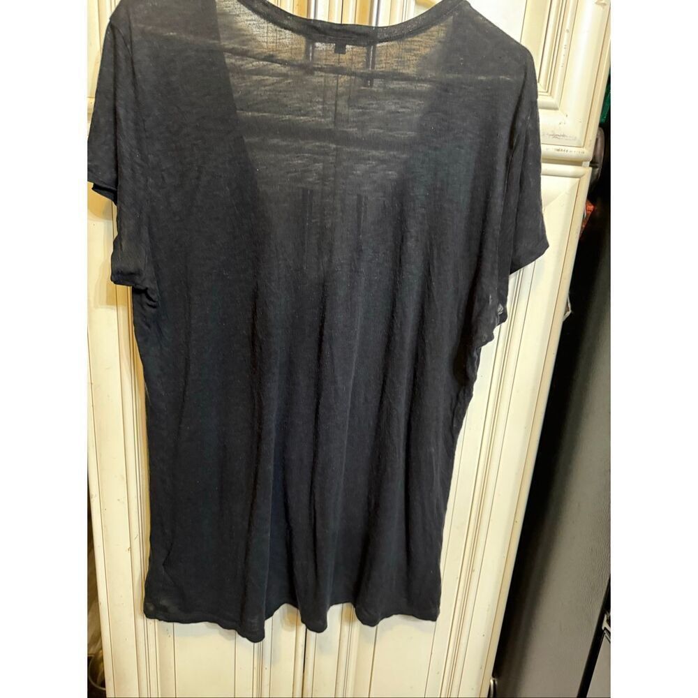 David Lerner Women's V-neck Semi-Sheer Short Sleeve T-shirt Black Large
